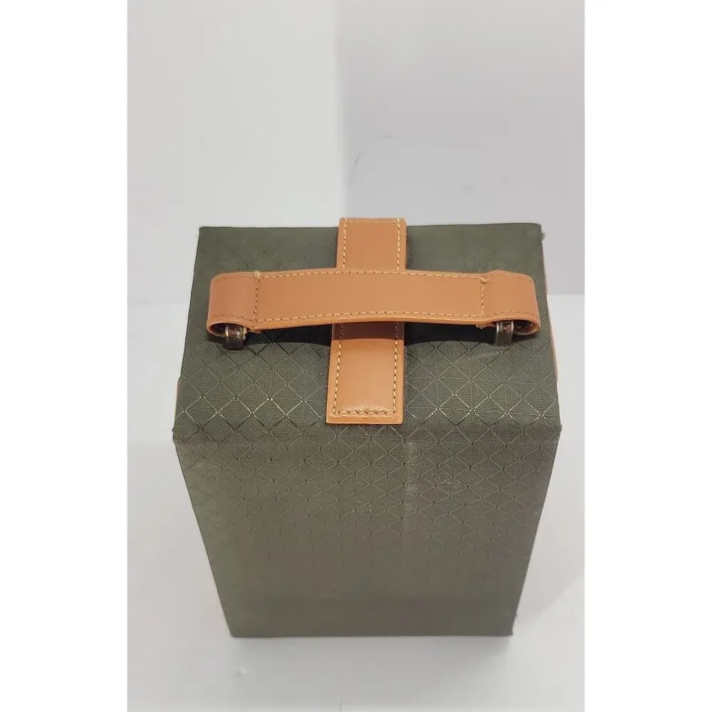 Vintage Travel Jewelry Case Organizer Green & Tan Folding Portable Storage Box